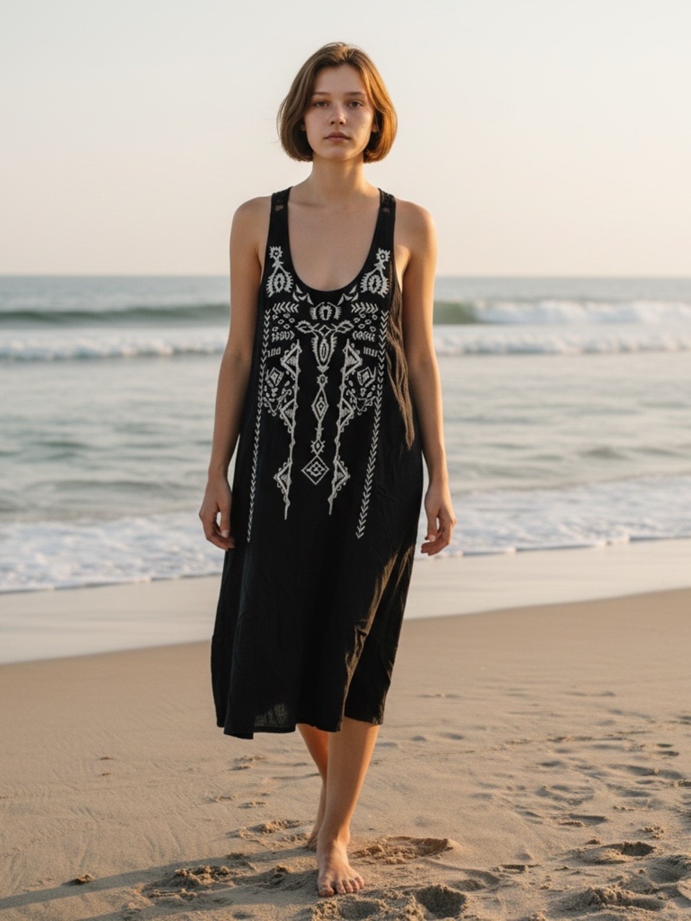 HOLLISTER XS Womenâs Black Embroidered Beach Cover-Up Dress